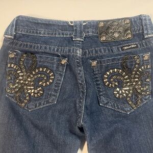 Miss Me Jeans Womens 26 X 34 Blue Straight Dark Wash Embellished Bling Low Rise